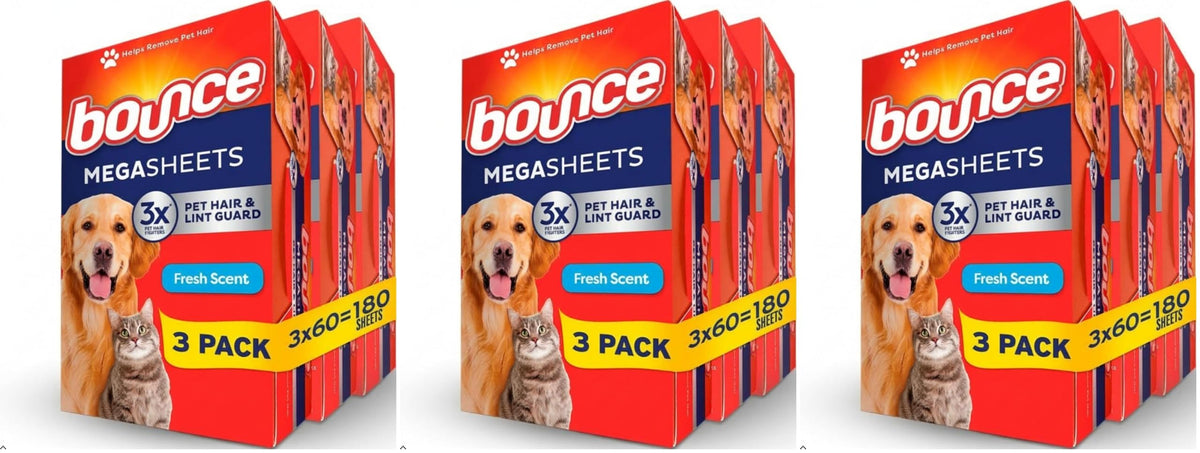 Bounce Pet Hair and Lint Guard Mega Dryer Sheets with 3X Fighters,...