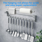Stainless Steel Kitchen Utensil Holder with Hooks & Paper Towel Rack – Wall Mounted Organizer for Knives, Spoons,Spatula&Towels (19.658 inches+10 Hooks) 19.658 inches+10 Hooks