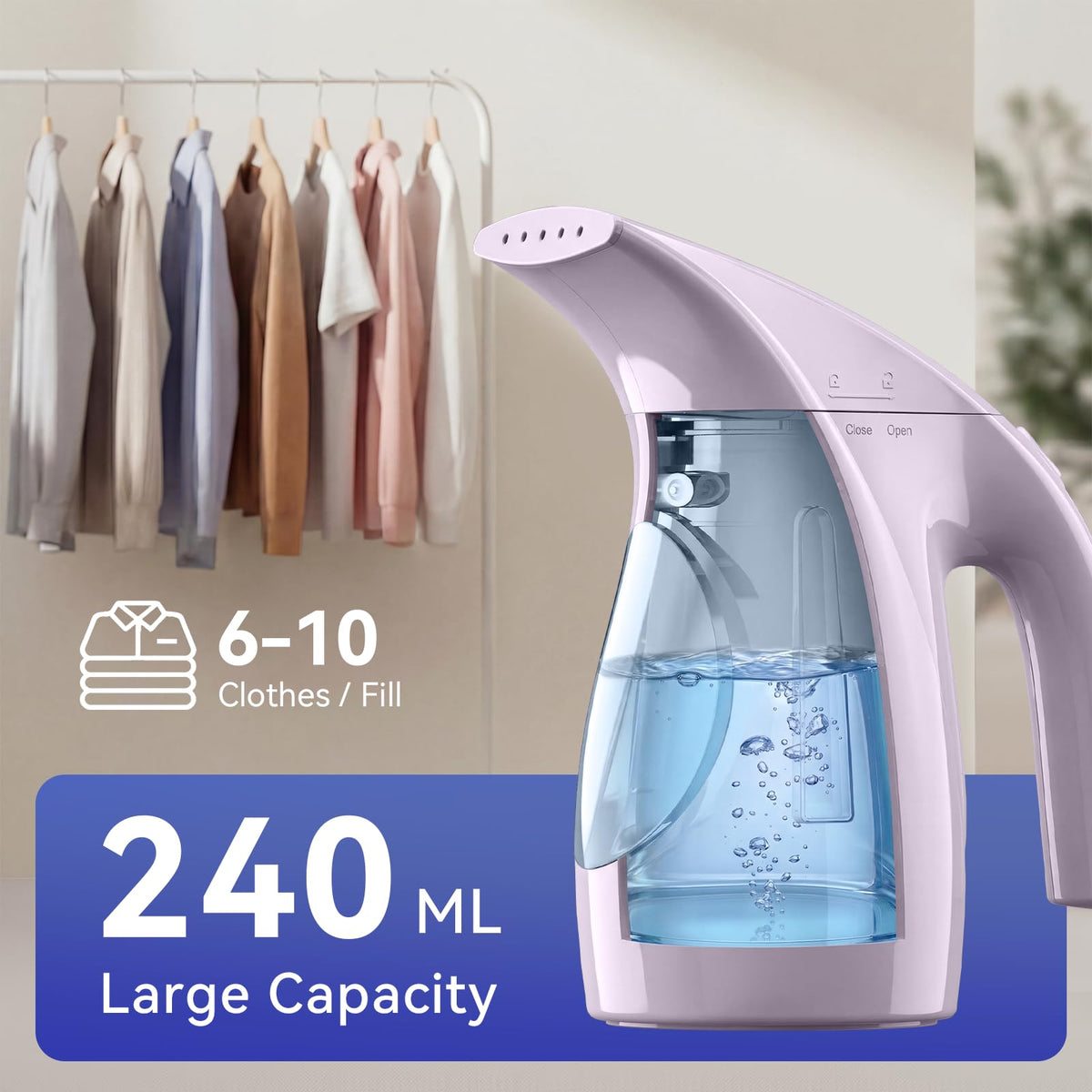 HiLIFE Steamer for Clothes, Portable Handheld Design, 240ml Big Capacity, 700W, Strong Penetrating Steam, Removes Wrinkle, for Home, Office(ONLY FOR 120V)-Black 1-Black