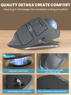 Ergonomic Wireless Trackball Mouse, Rechargeable Adjustable 0°/18° Angle Gray ball