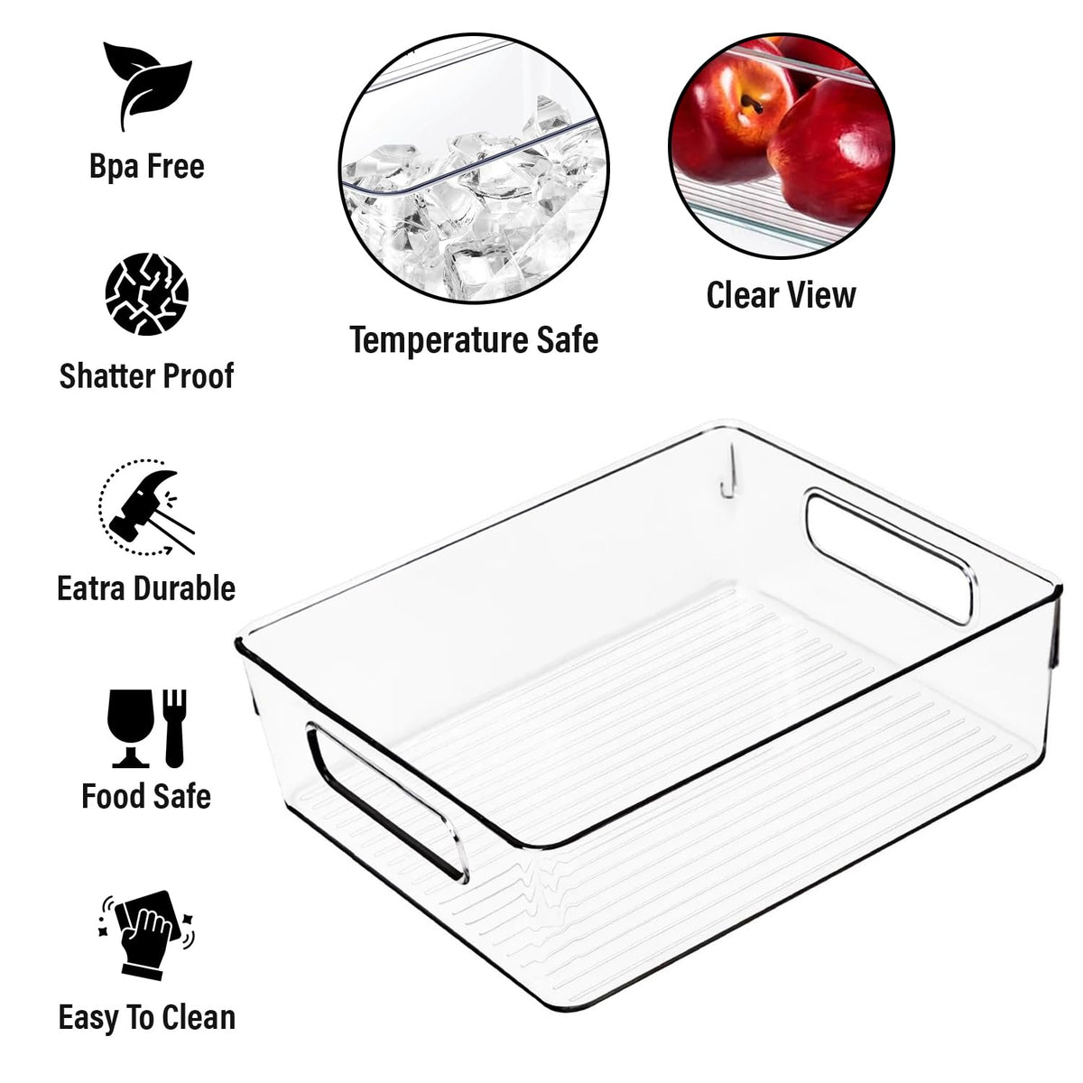 Clear Plastic Storage Bins, Pantry Organizers and Storage, Kitchen Organization and Storage Containers Bins for Organizing, Fridge, Freezer, Bathroom, Pantries, Medicine Cabinet Organizer Bin 4 10.8 X 7.9 X 3.4