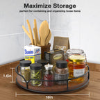Lazy Susan Turntable Organizer for Cabinet Pantry Kitchen Countertop Refrigerator Cupboard, Pine Wood, 9", Carbonized Black 9''
