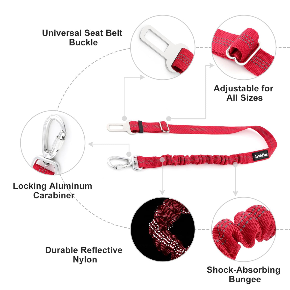 Dog Seat Belt for Car, Car Harness with Locking Aluminum Hook Purple