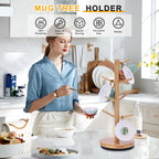 Mug Holder Tree, Upgraded 360° Rotated 8 Hooks Coffee Mug Holders for Counter, Bamboo Mug Rack Stand for Coffee Bar Accessories