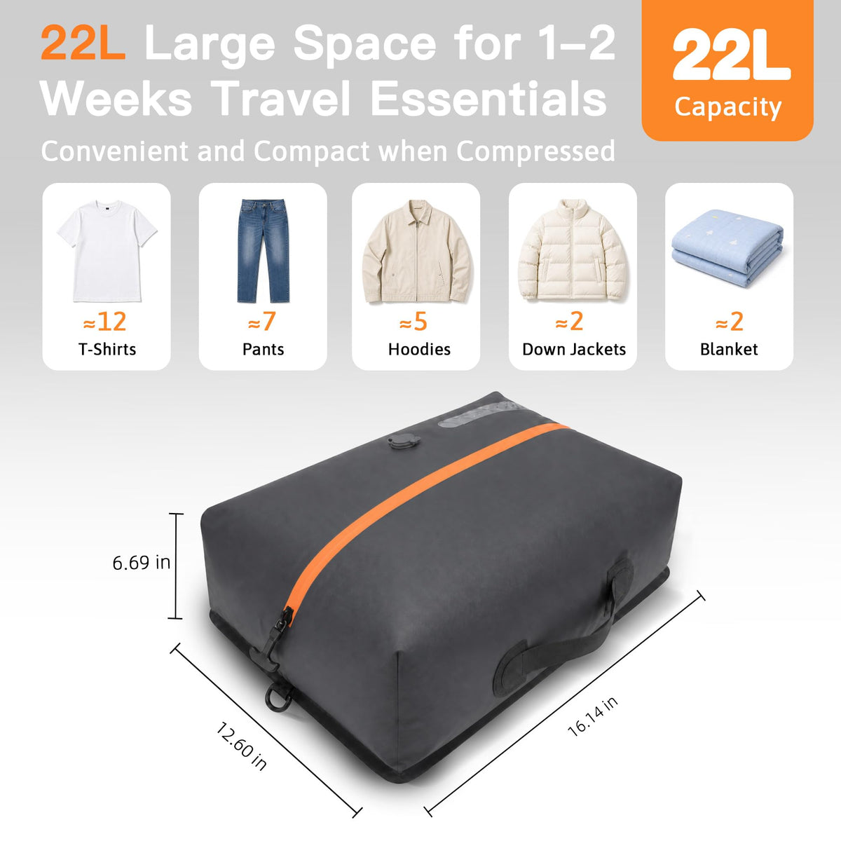 Travel Vacuum Bags With Pump, 2 Pack 22L Compression Kit For Clothes