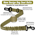 COOYOO Dog Seat Belt,3 Piece Set Retractable Dog Car Harness Adjustable for Vehicle Nylon Pet Safety Heavy Duty & Elastic Set 03-Black+Blue