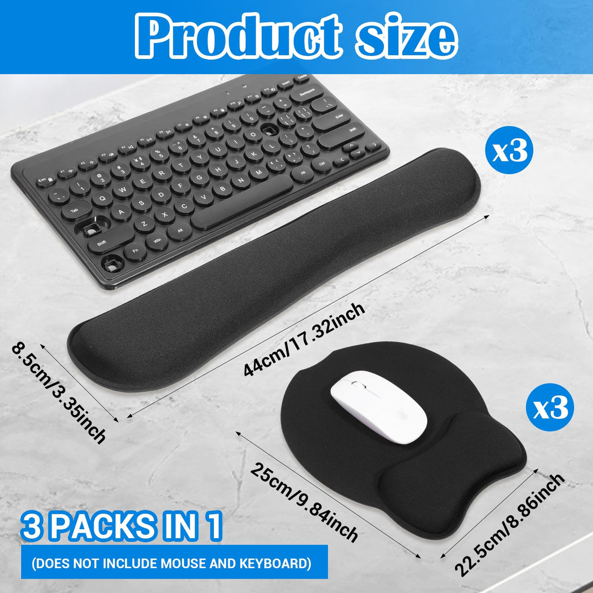 6 Pcs Mouse Pad and Keyboard Wrist Rest, Keyboard and Mouse Pad Set with Wrist Support, Ergonomic Memory Foam Wrist Rest for Computer Keyboard Office, Gaming, Computer, Laptop, Typing Comfort