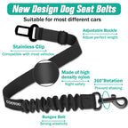 COOYOO Dog Seat Belt,3 Piece Set Retractable Dog Car Harness Adjustable for Vehicle Nylon Pet Safety Heavy Duty & Elastic Set 03-Black+Blue