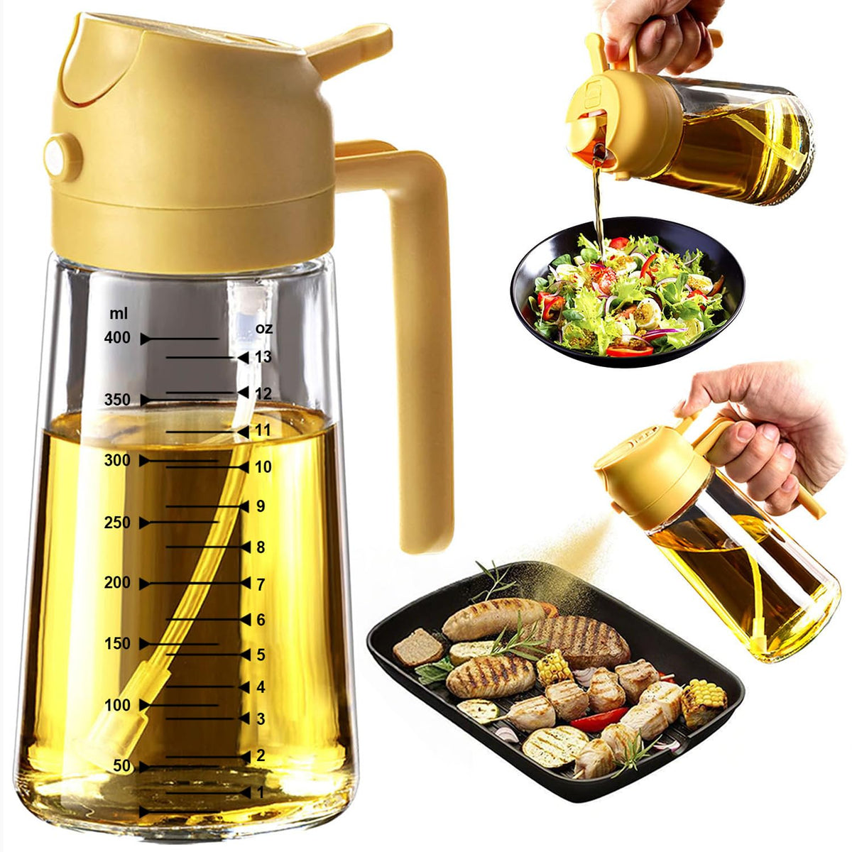 TrendPlain 16oz/470ml Glass Olive Oil Sprayer for Cooking – 2 in 1 Oil...