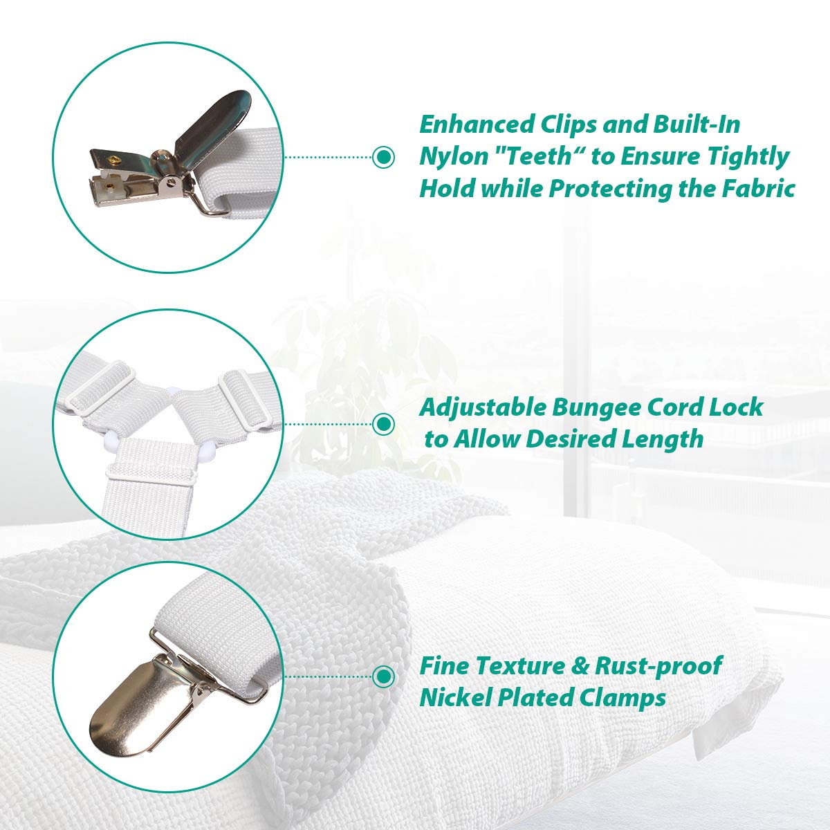 RayTour Bed Sheet Holder Straps Sheet Keepers Bedsheet Holders Fasteners 2 Sets 2 Sets - 8 Straps