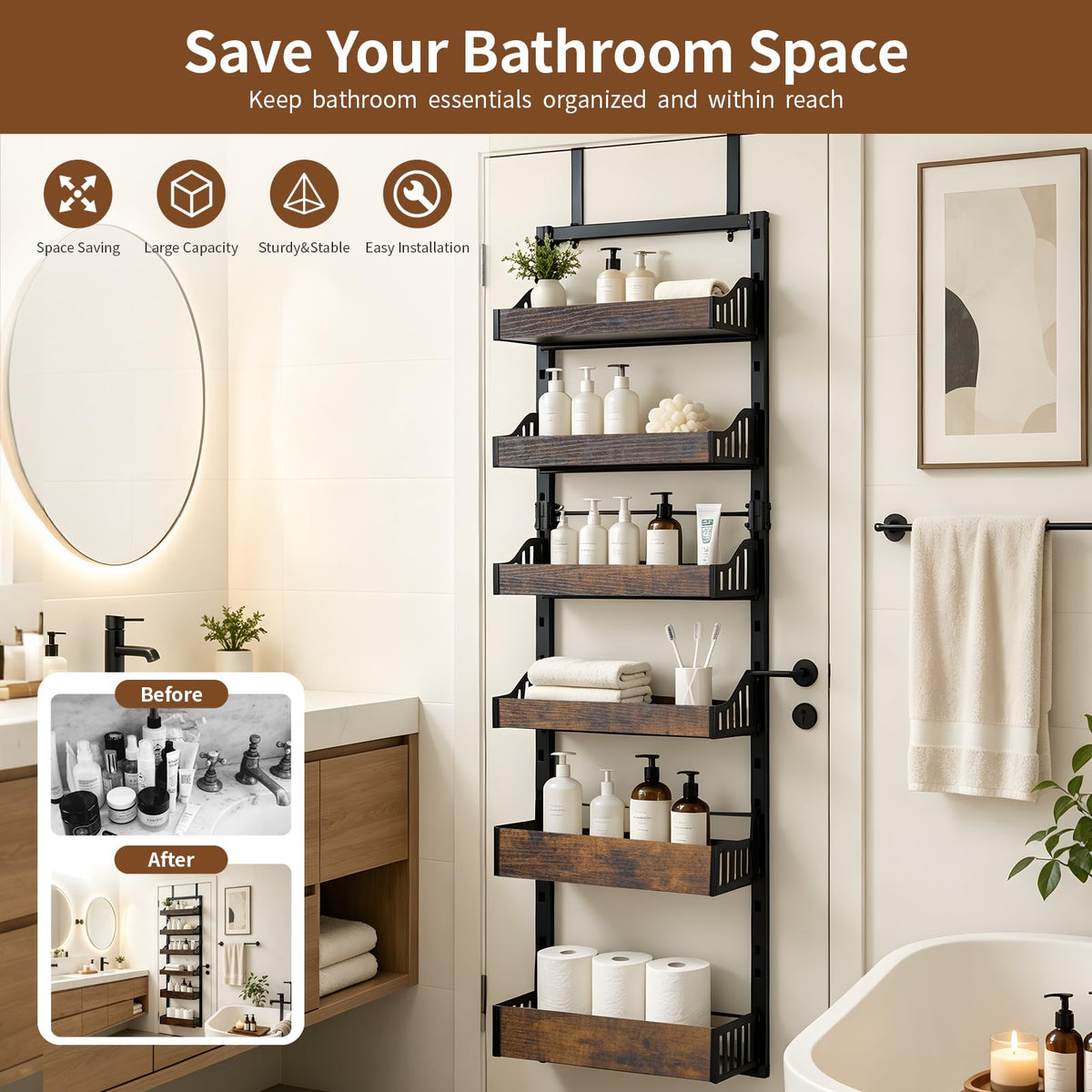 Tviort 6-Tier Over Door Pantry Organizer, Adjustable Heavy Duty Spice Rack