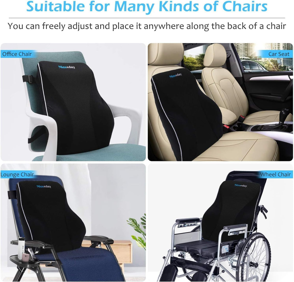 Niceeday Lumbar Support Pillow for Office Chair Car Back Pillow,...