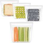 100% Silicone Ziplock Reusable Sandwich Bags, BPA Free, 4 Pack, Translucent Tranlucent | 30oz | 4 Pack