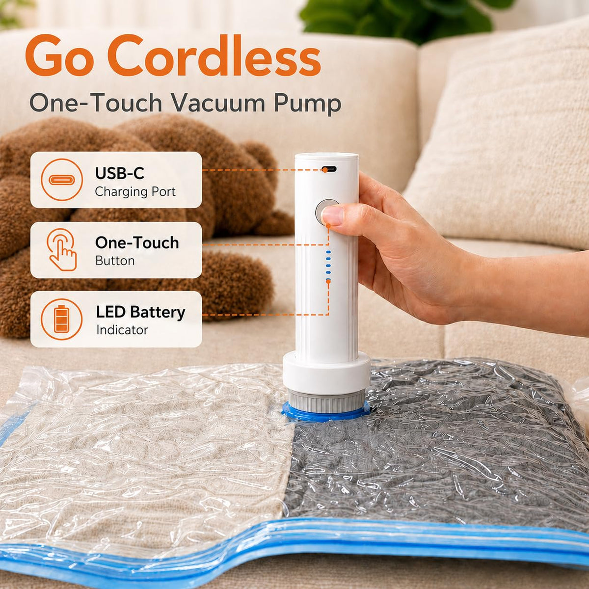 12 Pack Vacuum Bags for Travel with Rechargeable Pump, Save Luggage Space Clear 12 Combo