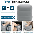 Inflatable Travel Foot Rest Pillow, Adjustable 3 Layers Height Leg Rest Pillow, Crushion Essentials for Airplane,Train, Cars, Office and Home (Gray)
