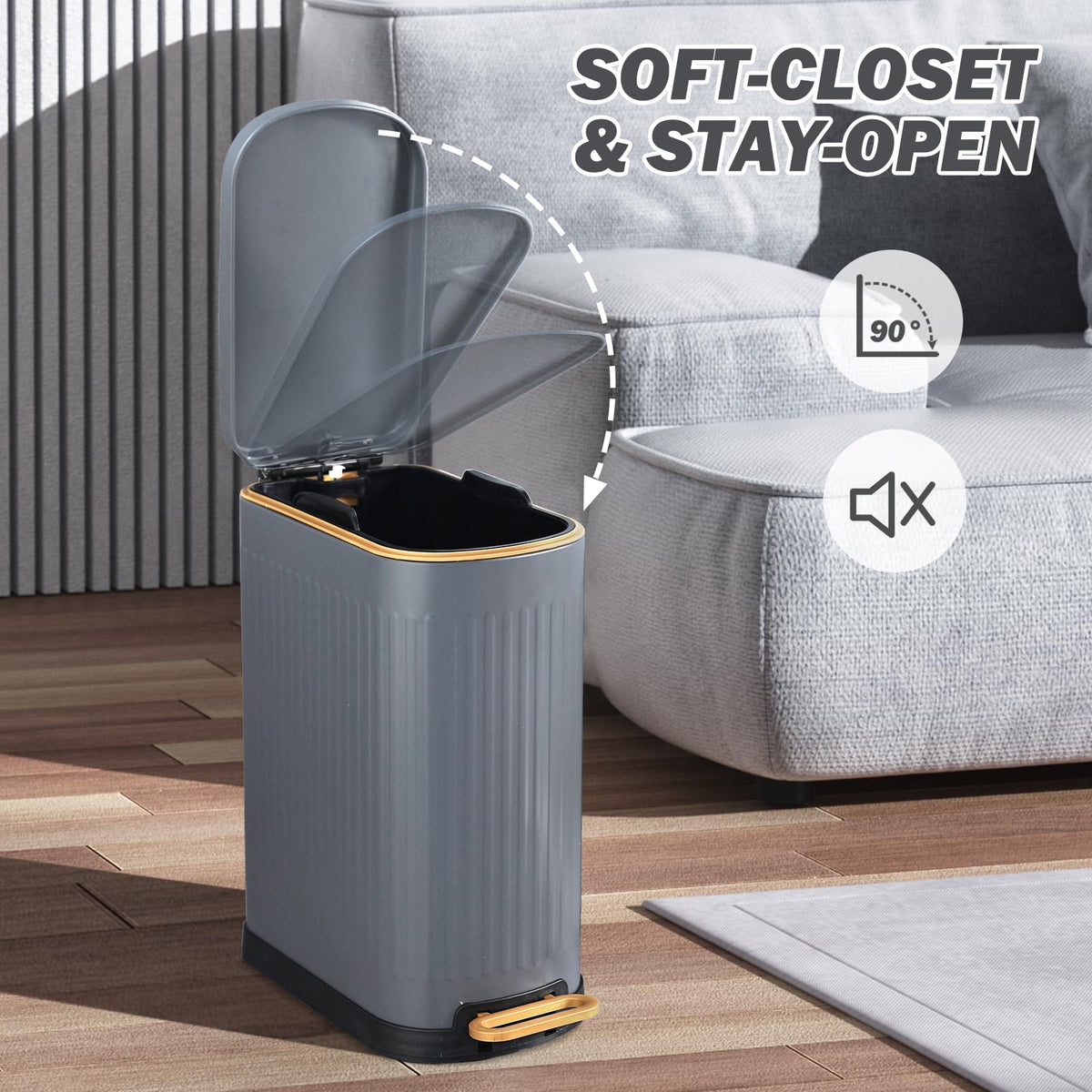 SYNCVIBE Slim Bathroom Trash Can with Soft Close Lid, 3.5 Gal, Matt White 3.5 Gallons