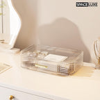 Large Makeup Organizer with Drawers, 360° Rotating Brush Holder Cream White 3-layer