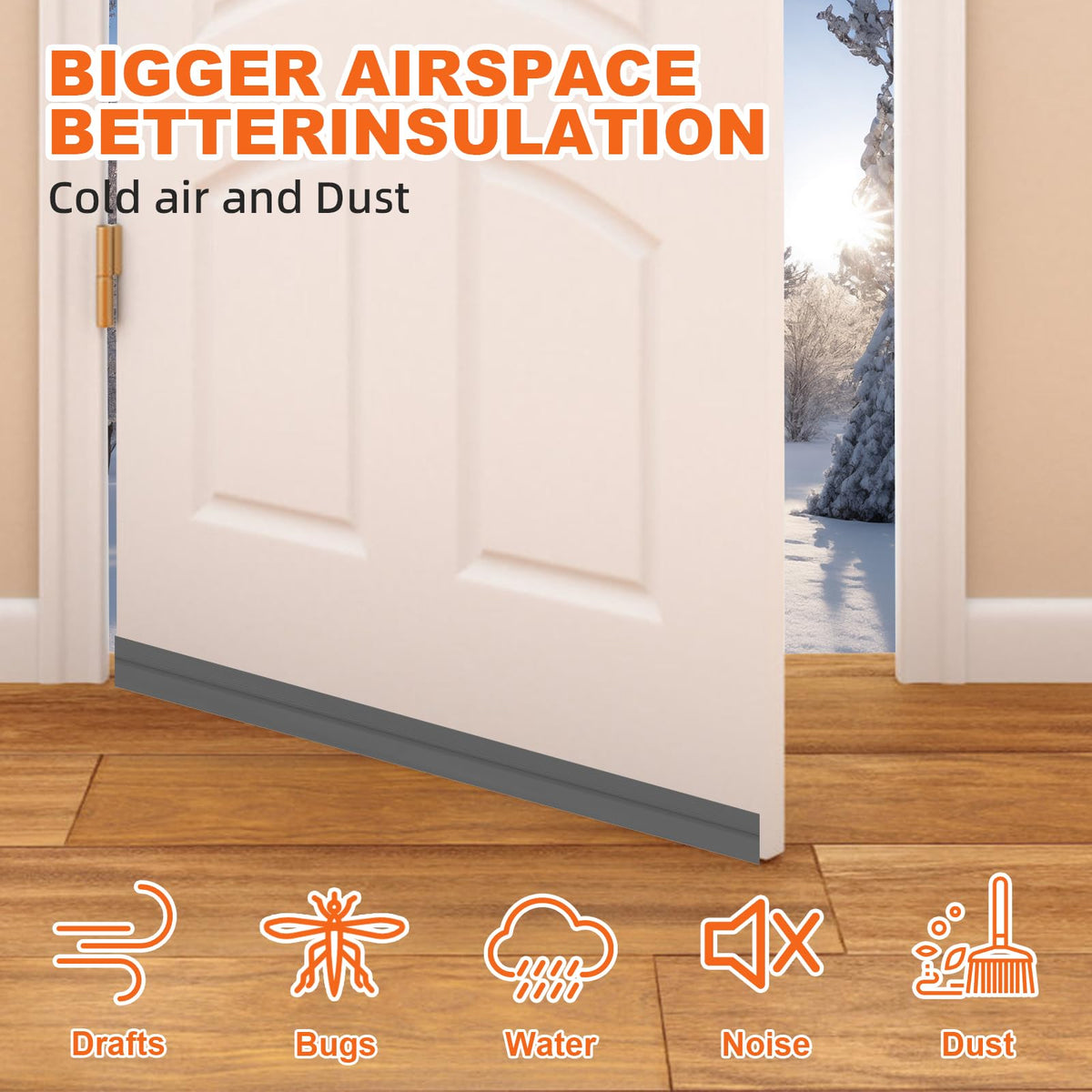 Door Draft Stopper, Door Sweep for Bottom of Door, Weather Stripping Door Seal Gap Filler Bottom Blocker Soundproofing Cold Air Insulation Save Energy Install Quickly Easily (Black, 39‘’) 39‘’ Black