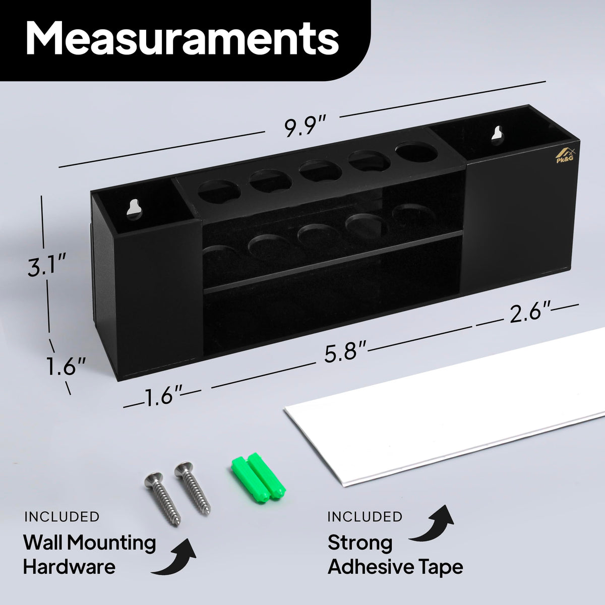 Slim Magnetic Dry Erase Marker Holder for Whiteboard, Space Saving Pen Organizer with Glass and Wall Mount Accessories for Fridge, Office, and School. Markers, Eraser, Cleaner Not Included (Black) Black