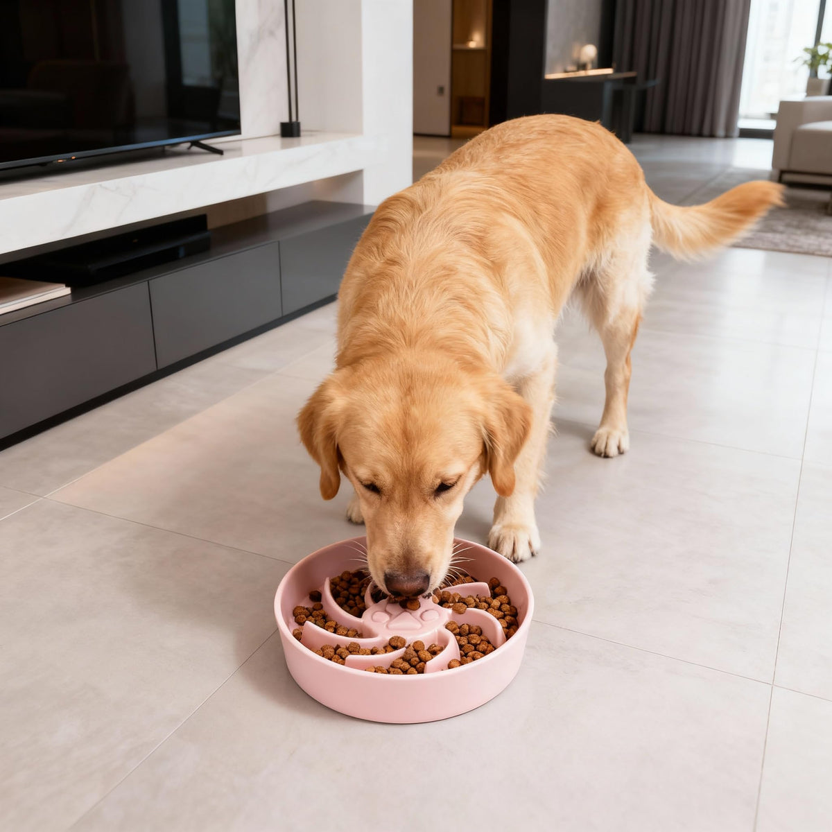 Ceramic Slow Feeder Dog Bowl, 3 Cup Dog Food or 25oz Water, Slow Eating Bowl for Middle Breed, Maze Puzzle Feeder for Fast Eaters, Anti-Choking Stop Bloat, Non-Slip BPA Free (White) White