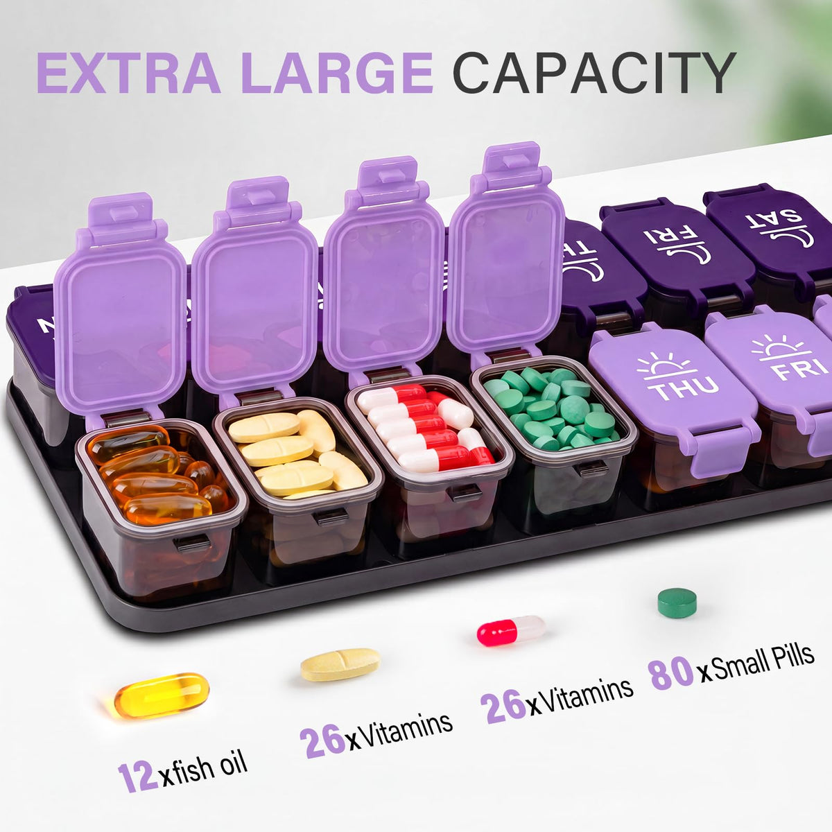 Extra Large Weekly Pill Organizer and AM/PM Medication Dispenser