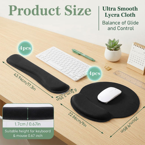 10 Pcs Ergonomic Mouse Pad and Keyboard with Wrist Support Set - Soft Memory Foam & Rubber Base Comfort Rest for Typing, Gaming, Computer, Laptop, Office, Home Use