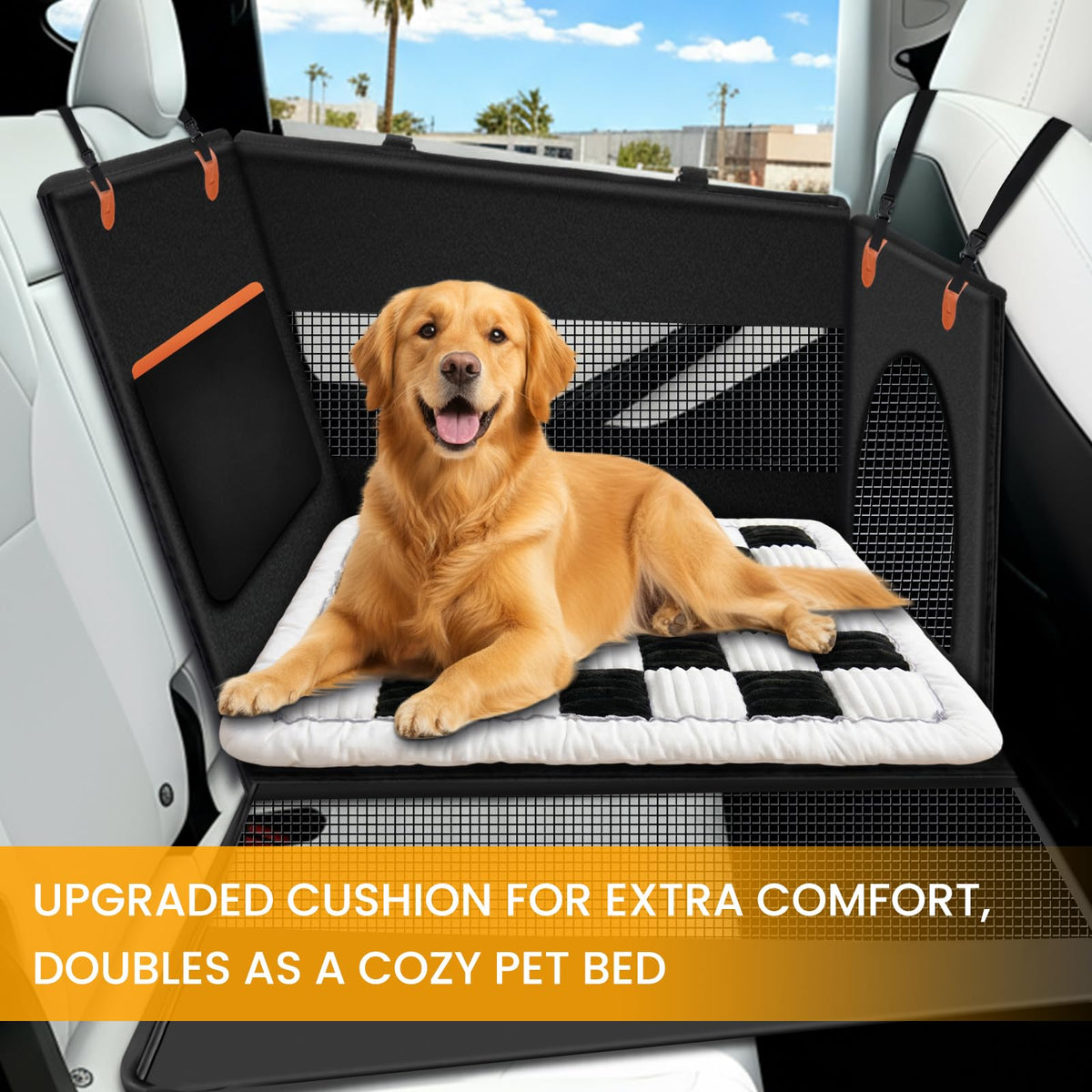 Large Dog Car Seat Half Back Seat Extender with Hard Bottom Black Large