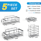 EUDELE Adhesive Shower Caddy, 5 Pack Rustproof Stainless Steel Bath Organizers With Large Capacity, No Drilling Shelves for Bathroom Storage & Home Decor Black