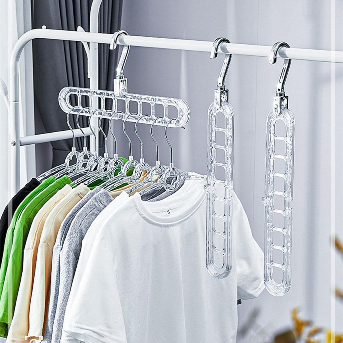 Space Saving Clothes Hangers 2Pcs 9 Slots Wardrobe Clothing Cascading Hanger Closet Storage Hanger Folding Wardrobe Clothes Hanger Organizer Multifunctional Closet Organizer for Home and Dormitory