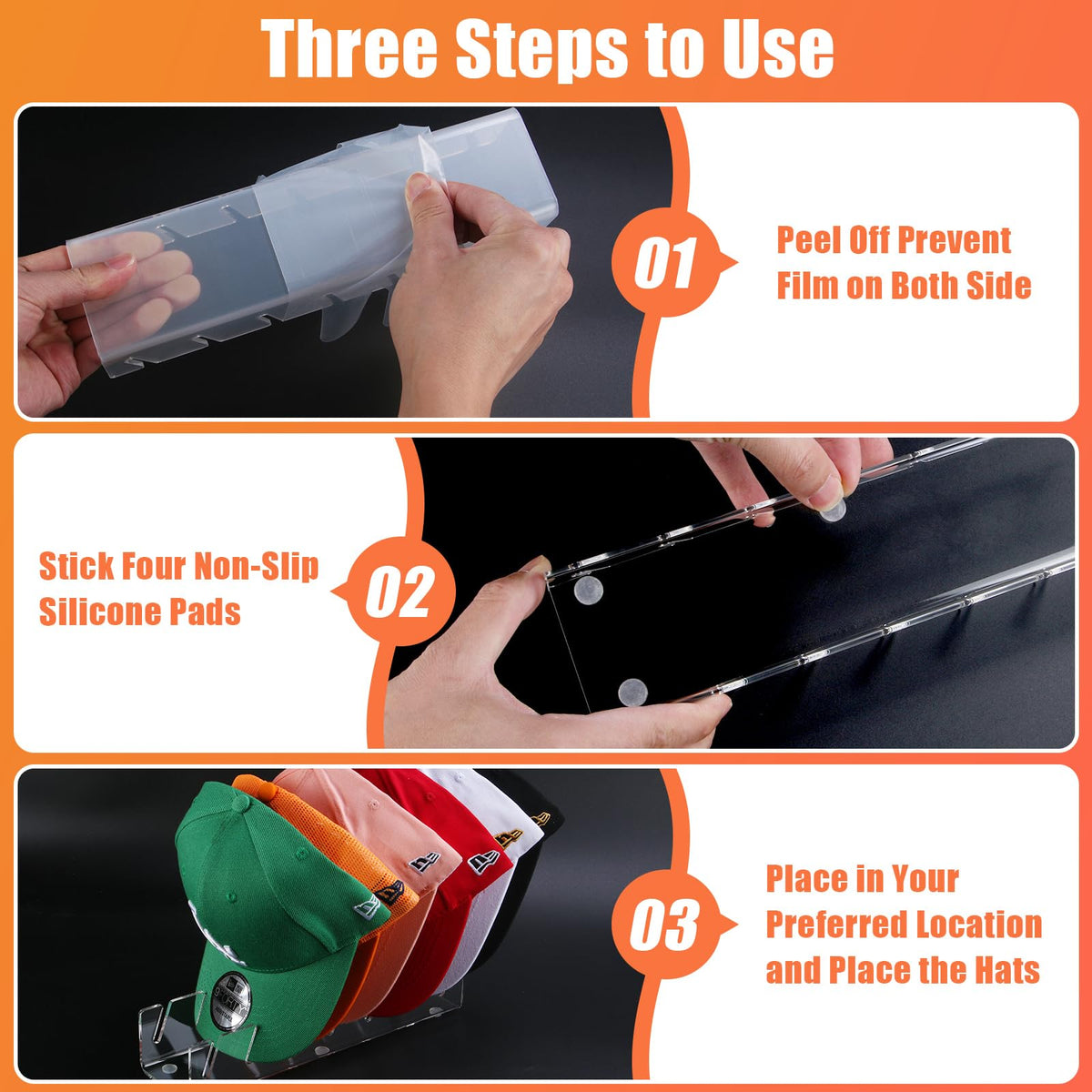 Hat Organizer for Baseball Caps Hat Rack Acrylic Hat Stand 4Pack No Install Clear-4Pack