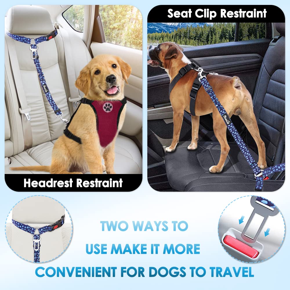 Lukovee Dog Car Seat Belt, 2 Pack, Headrest Restraint, Headrest A.Fluorescent Pink Headrest, 2 Pcs