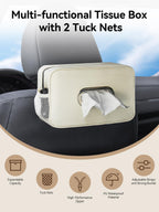 Multi-Functional Car Tissue Holder with ‌2 Storage Nets, Tissue Box Cover Black