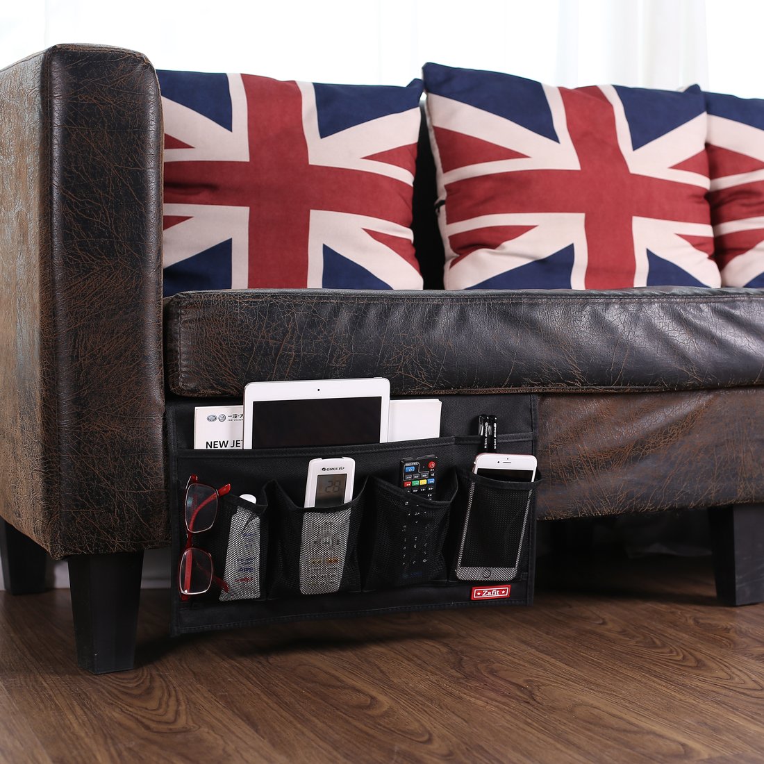 Zafit Bedside Storage Organizer - 6 Pockets, Table Cabinet Caddy for Remotes, Phone, Glasses (Grey) 6 Pockets-Grey