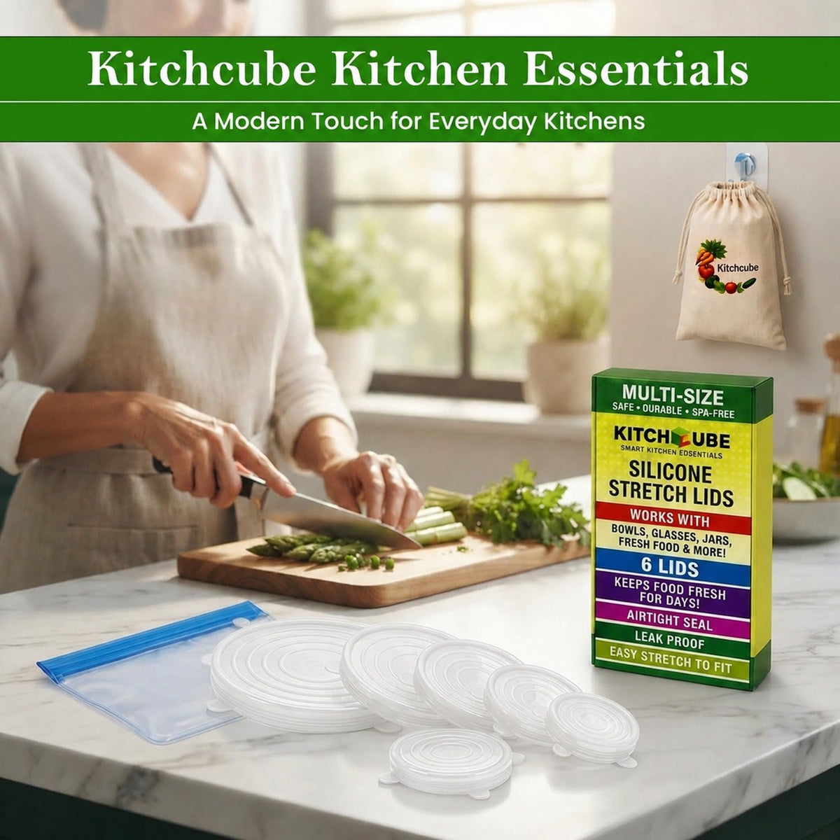 Silicone Lids for Food Storage, Reusable Silicone Stretch Lids for Bowls, Silicone Covers for Bowls & Containers, Airtight Flexible Bowl Covers for Kitchen Storage, White, Pack of 6