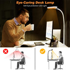 Airlonv LED Desk Lamp with Clamp, 17" Stepless Dimming Light, Black Standard