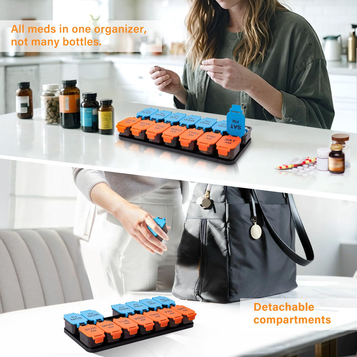 Extra Large Weekly Pill Organizer and AM/PM Medication Dispenser