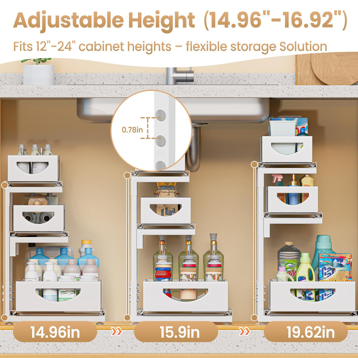 Under Sink Organizer for Kitchen and Bathroom Cabinets Pull Out Storage White 2 Pack 2Tier