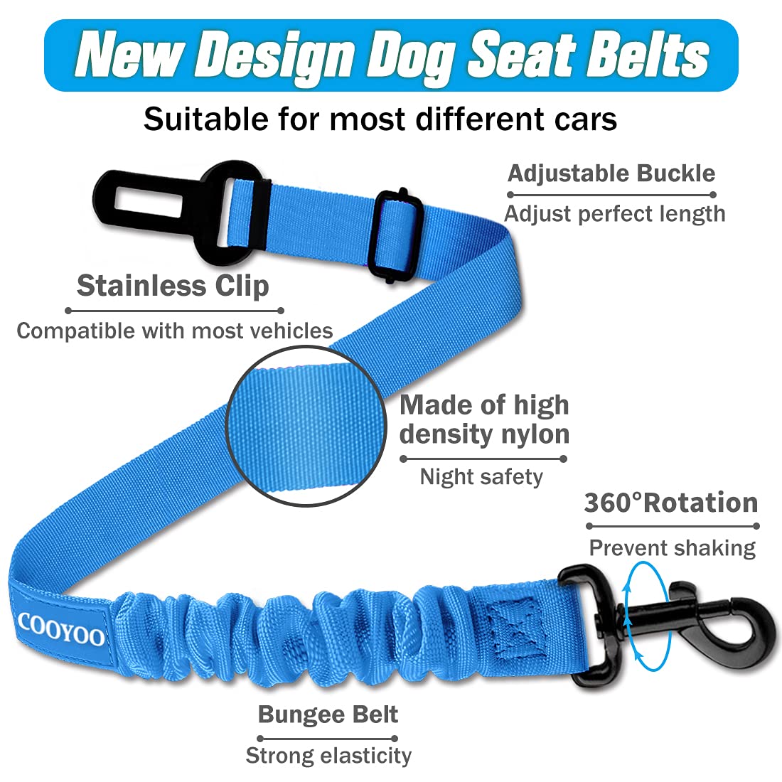 COOYOO Dog Seat Belt,3 Piece Set Retractable Car Harness Adjustable for...