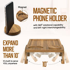 Acacia Wood Sofa Arm Tray - 3-in-1 Couch Arm Table with Phone Holder, Cup Holder & Foldable Tray - Armrest Clip-On Design for Couch with 360° Rotated Phone Holder