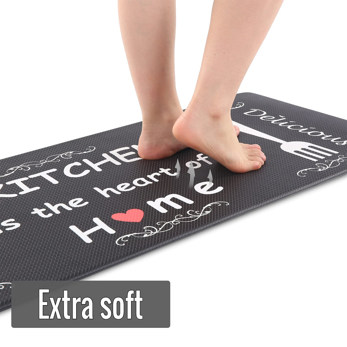 Floral Kitchen Mat Sets 2PCS Non Skid Waterproof Kitchen Rugs and Runner Sets Cushioned Anti-Fatigue Comfort Mat for Home,Office Memory Foam Kitchen Rug, 17.3"x30"+17.3"x47", Black/Pink 17"x30"+17"x47"--0.4 inches