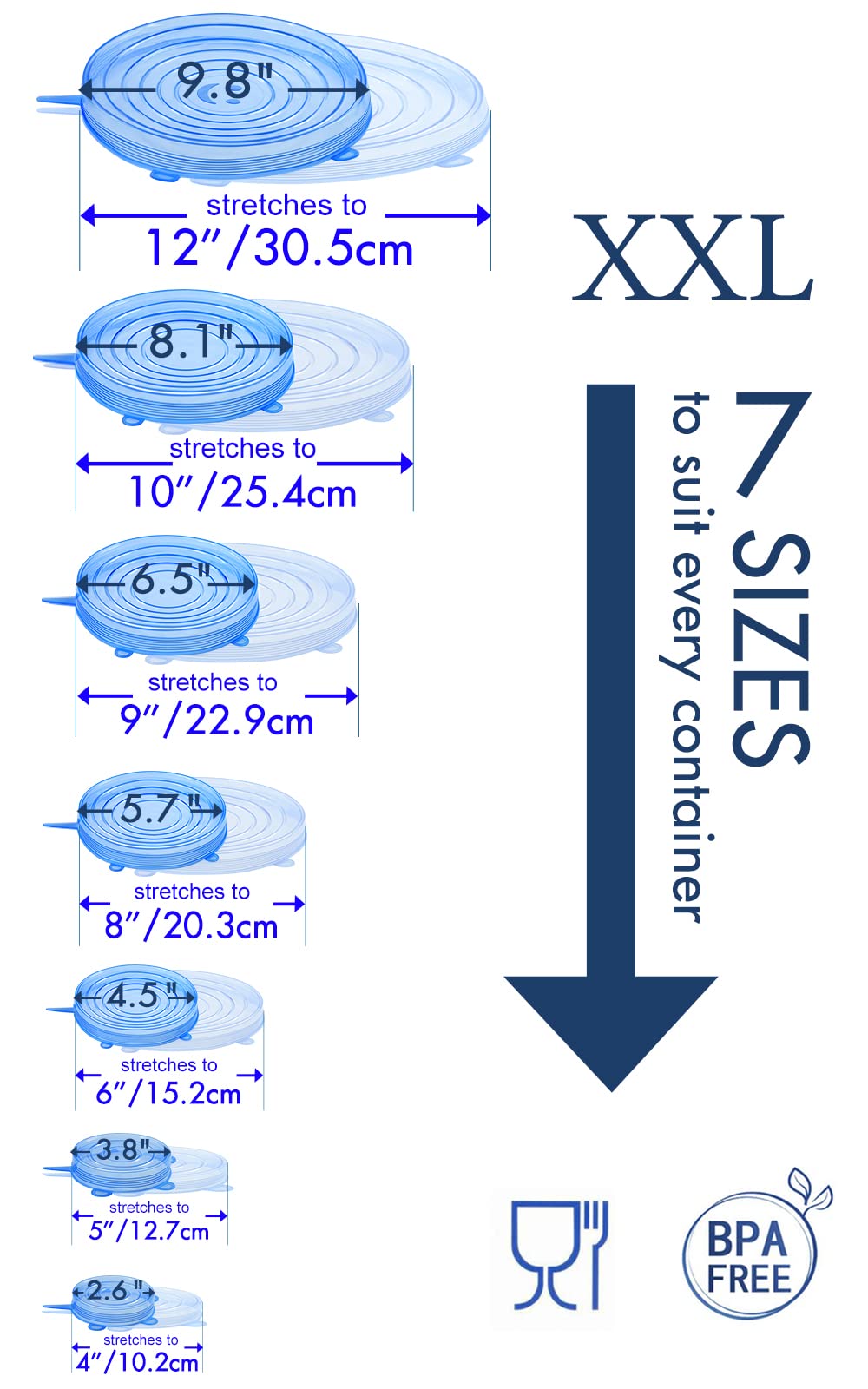Longzon Silicone Stretch Lids 14 Pack Include 2Pcs Size up to 9.8'' Dia