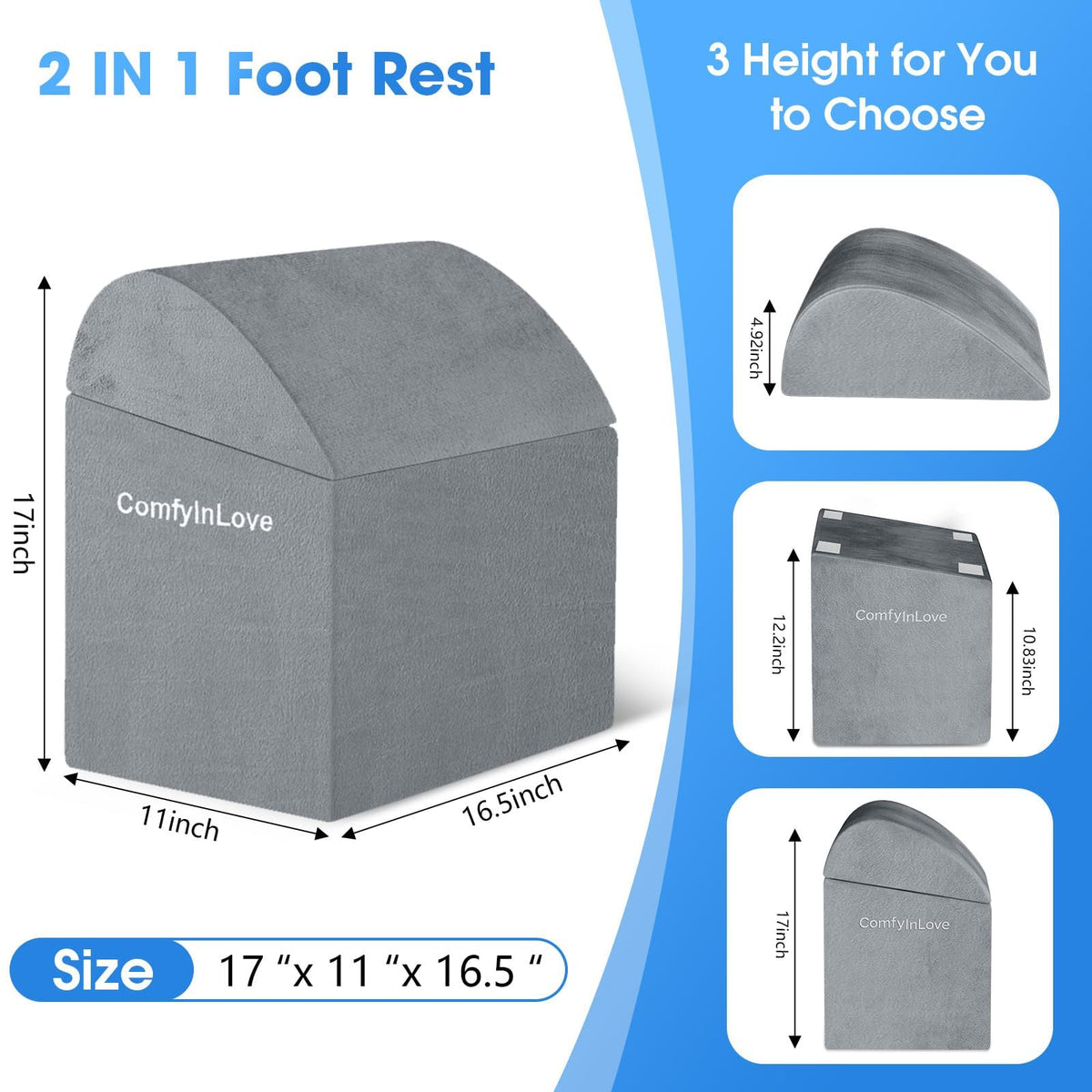 Foot Rest for Under Desk with 3 Heights, Foot Stool, Dark Grey Dark Gray