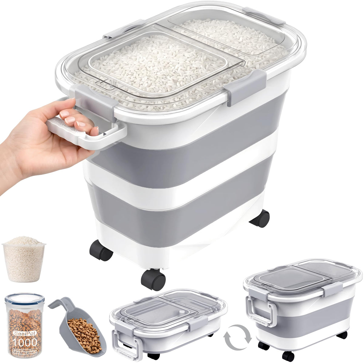 30 Lbs Rice Container, Collapsible Dog Food Storage Container 30 lbs