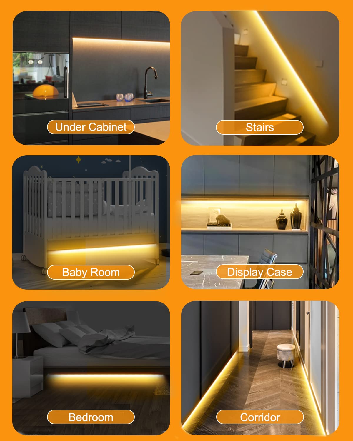 Motion Sensor Led Light Strip - Under Cabinet Lighting with Power Adapter Cold White 16.4ft