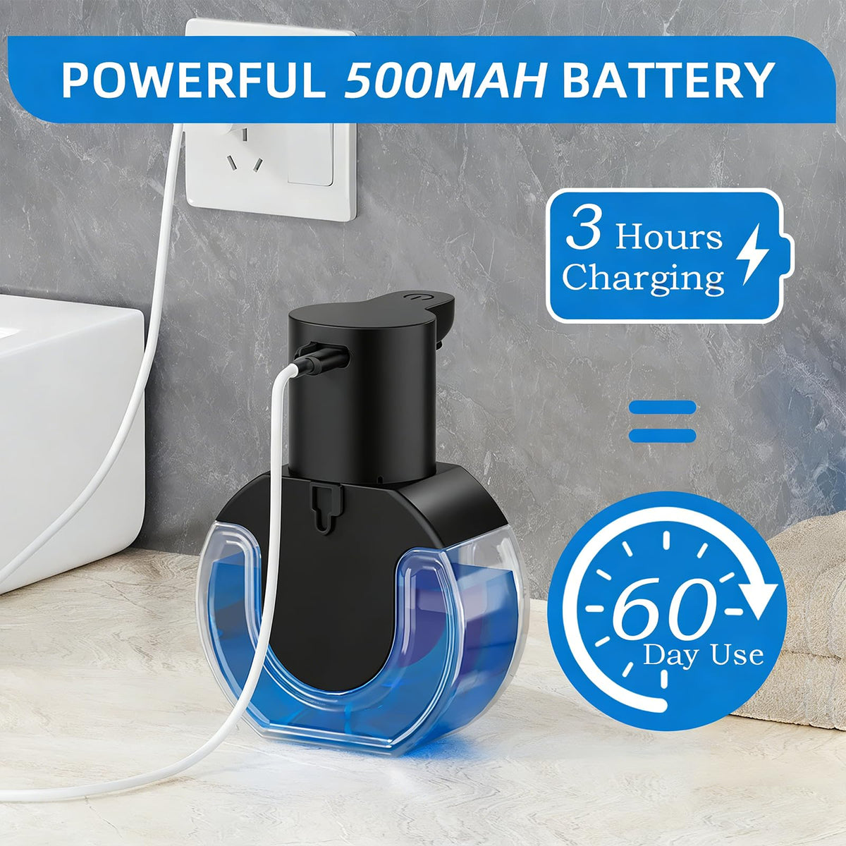 Automatic Soap Dispenser Touchless,Rechargeable Foaming Soap Dispenser,15oz/420ml Smart Hand Soap Dispensers,4-Level Adjustable,Wall Mount for Bathroom Kitchen Dish Soap,Hands-Free (Black) Black Foam