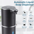 Automatic Soap Dispenser, Hand Soap Dispenser 12.8oz/380ml Smart Rechargeable, Liquid Touchless Soap Dispensers with 6-Level, Wall Mounted or Countertop Dish Soap Dispensing for Bathroom & Kitchen Black
