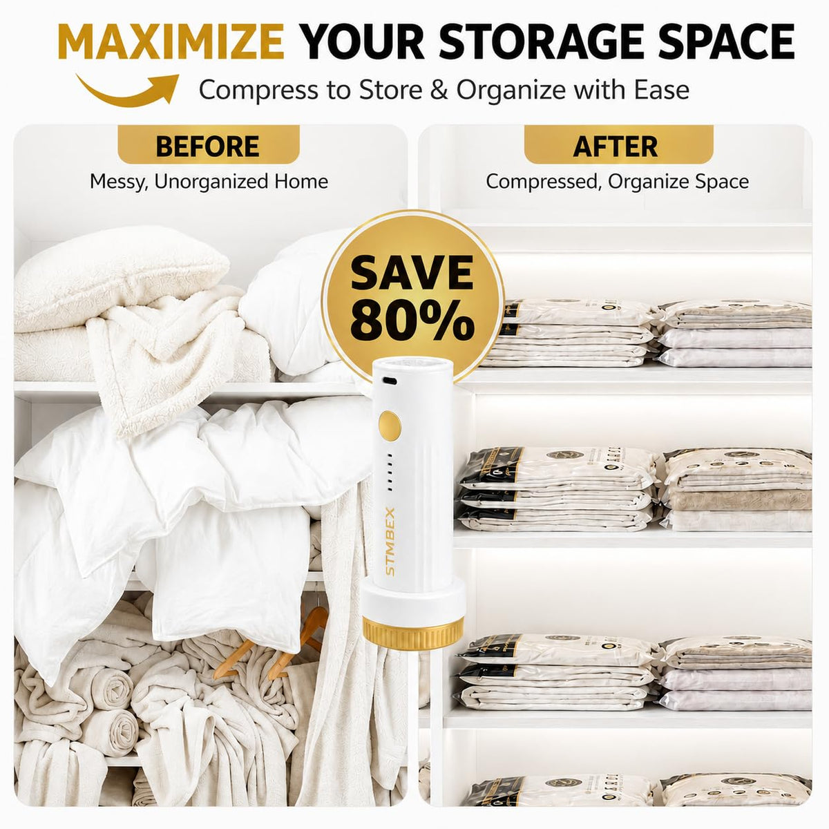12 Pack Vacuum Storage Bags with Electric Pump for Travel, Clothing & Home 12 Combo