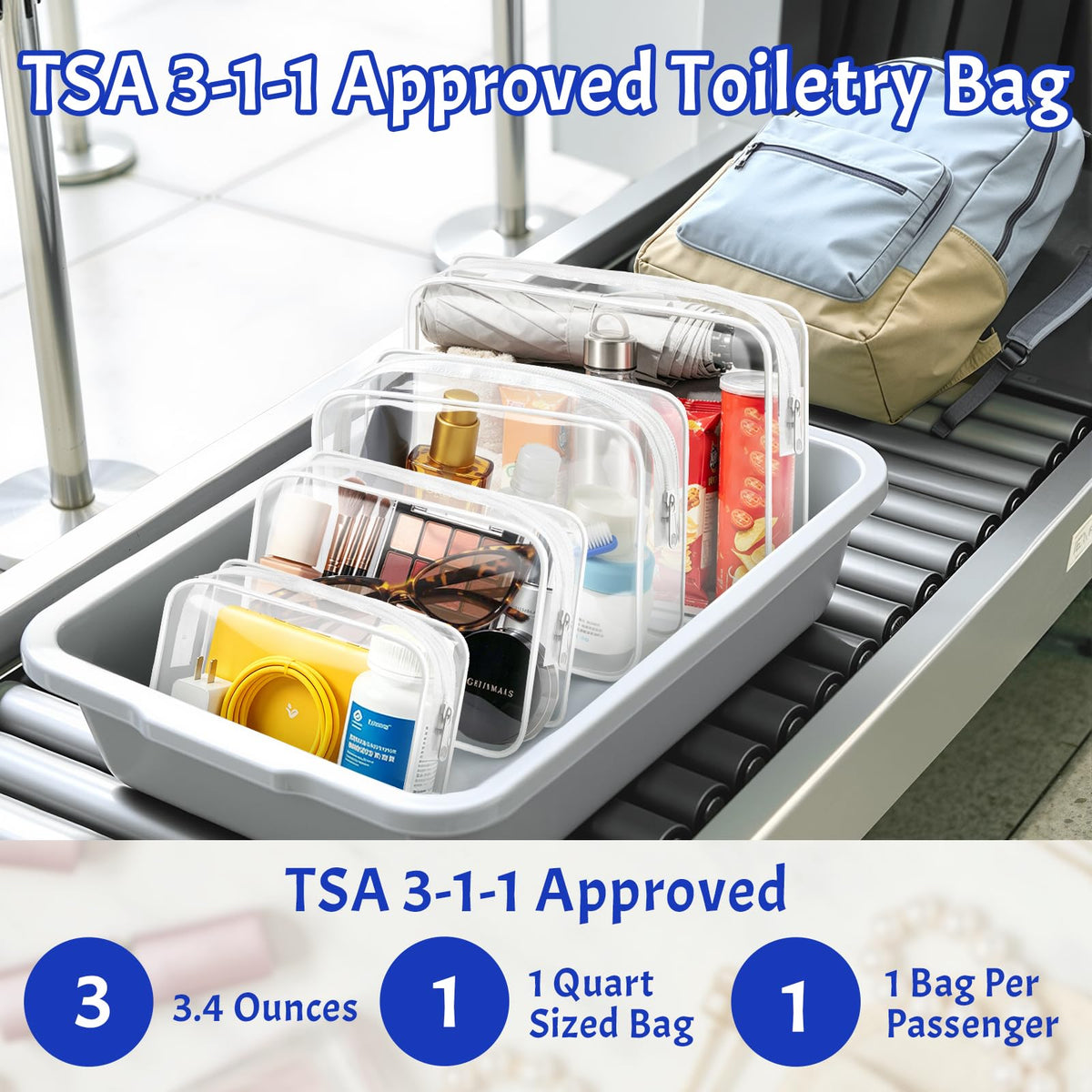 4 Pieces Clear Cosmetic Bags Bulk TSA Approved Toiletry Bag for Travel PVC Waterproof Clear Makeup Pouch with Zipper for Men and Women Carry-on Travel Essentials 4pcs SML Black