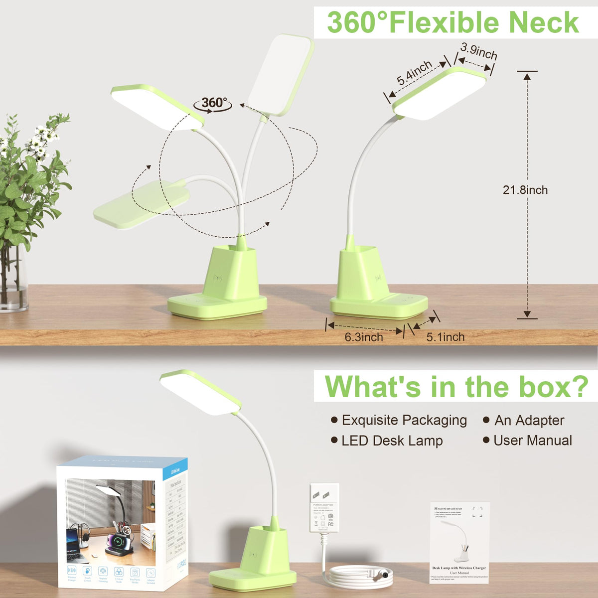 10W Wireless Charging LED Desk Lamp with Clock, Light Black