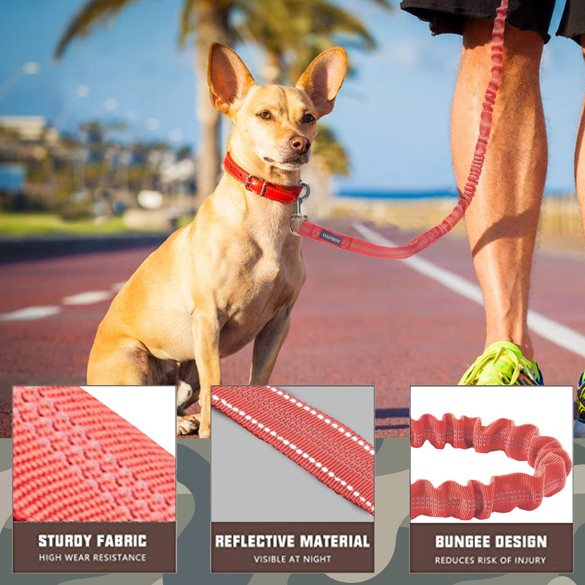 AUROTH Bungee Dog Leash for Large Dogs, No Pull for Shock Absorption Army Yellow MAX: 4.5 FT